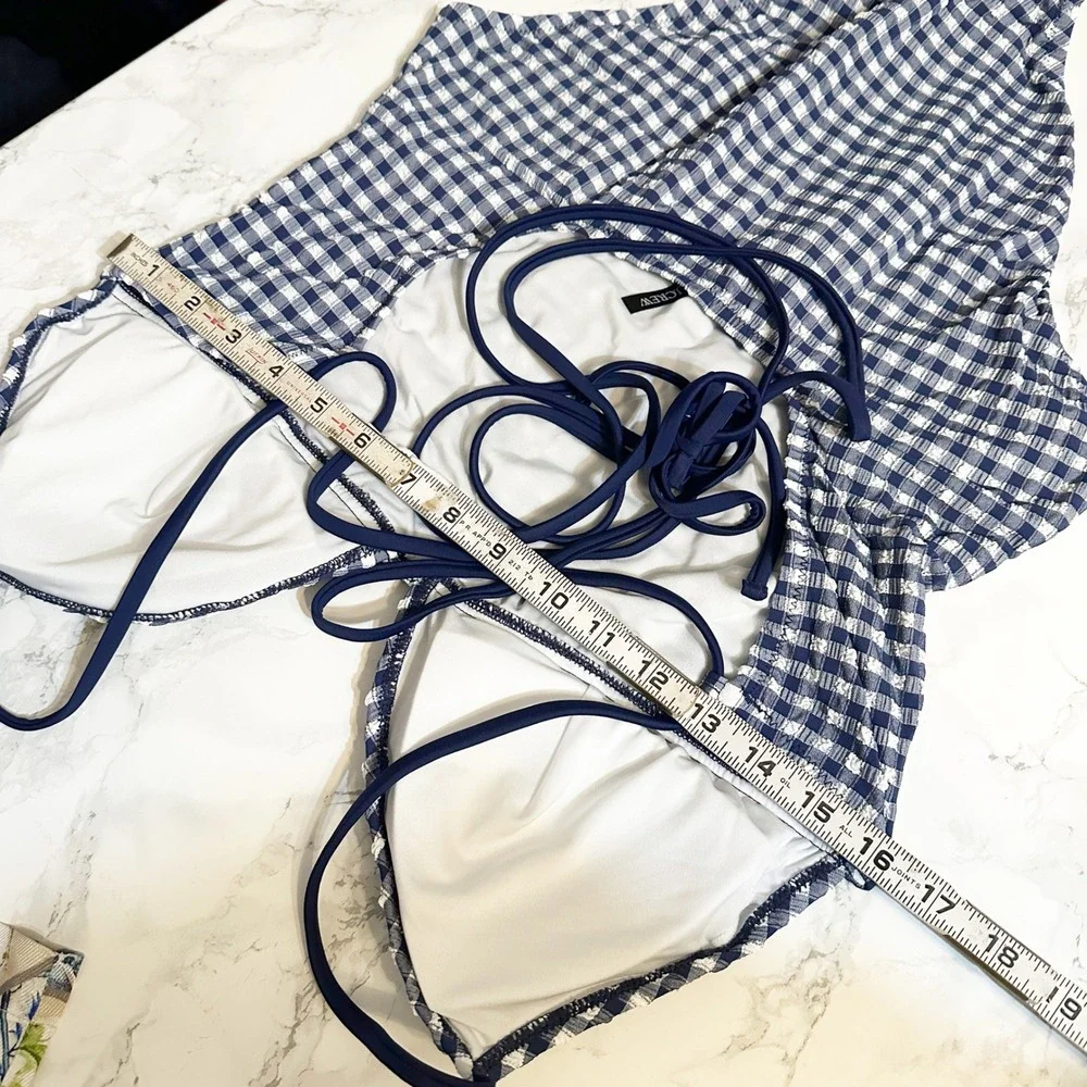 J. Crew Strappy Gingham‎ Navy One Piece Swimsuit Women's Size 12 NEW retro style - Picture 6 of 8